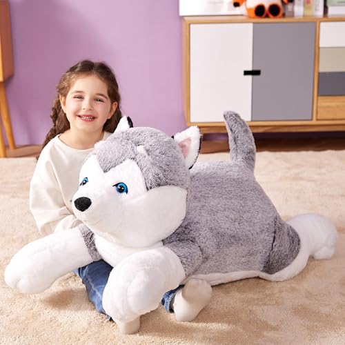 IKASA Giant Husky Stuffed Animal Plush Toy,30" Large Dog Puppy Cute Jumbo Soft Toys,Huge Big Size Plushy Fluffy Fat Plushie,Gifts for Kids - style: Husky Dog