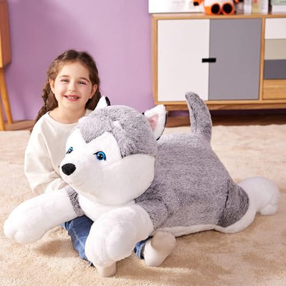 IKASA Giant Husky Stuffed Animal Plush Toy,30" Large Dog Puppy Cute Jumbo Soft Toys,Huge Big Size Plushy Fluffy Fat Plushie,Gifts for Kids - style: Husky Dog