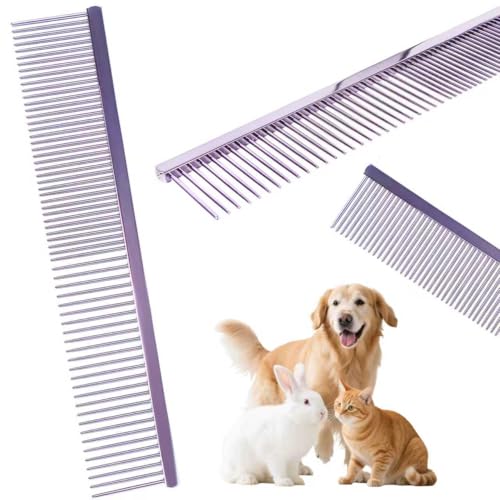 7.5 Inch Professional Solid Brass Stainless Steel Pet Dog Cat Grooming Comb,Wide & Dense Teeth for Removing Tangles, Knots,Undercoat,Excess Hair, Rounded Corners Design for Safe,Metal Dematting Tool - color: Purple, size: 7.5 Inch X 1.4 Inch