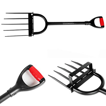 5-Tine Heavy Duty Pitch Fork for Gardening - Long Handled Digging Fork Garden Claw Weeder