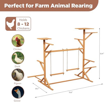 Large Chicken Roosting Bars with 2 Swings, Wooden Chicken Perch for Coop, Let Chickens Run, Play & Stay Healthy, Ideal for Backyard Coops & Farms, Fits 8-12 Chickens - color: C01 Brown
