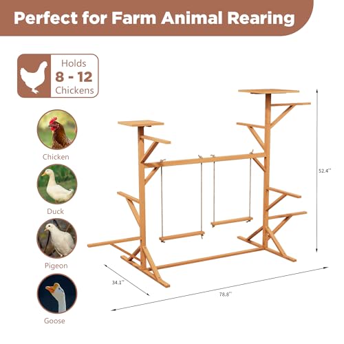 Large Chicken Roosting Bars with 2 Swings, Wooden Chicken Perch for Coop, Let Chickens Run, Play & Stay Healthy, Ideal for Backyard Coops & Farms, Fits 8-12 Chickens - color: C01 Brown