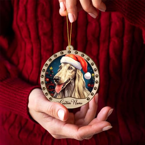 Personalized Afghan Hound Ornament, Afghan Hound Christmas Ornament, Custom Name Afghan Hound Dog Suncatcher for Christmas Tree - color: Afghan Hound