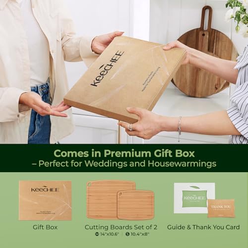 Keechee Dishwasher Safe Bamboo Cutting Boards Durable Lightweight Wood Cutting Board for Busy Kitchen, Easy Storage & Clean Wooden Chopping Boards with Juice Groove Set of 2 (M+S) - size: Set of 2 (Medium + Small)