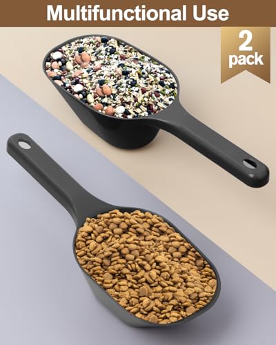 2 PACK Dog Food Scoop,1 Cup Capacity Pet Food Scoop With Measuring Lines For Dog, Puppy and Cat (Black) - color: Black