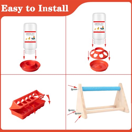 Chick Feeder and Waterer Kit,Automatic Chicken Feeder and Waterer Set with Chick Perch & Chicken Hats for Hen, for Baby Chicks, Ducks, and Quail.Chicken Coop Accessories