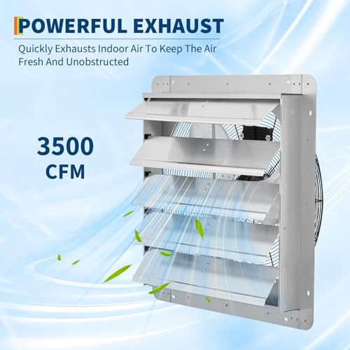 20 Inch Shutter Exhaust Fan with 5 FT Power Cord - 3500 CFM Auto Shutter Vent Fan for Wall Mount in Garage, Attic, Shed, Greenhouse Ventilation Cooling - size: 20 Inch