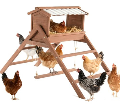 Chicken Roosting Bar, Nesting Box with Waterproof Roof+Perches+Swing | 3 In 1 Design for Hens, Indoor & Outdoor Roosting Bar, Ideal for 5-8 chickens - size: 58.0"L x 27.0"W x 35.0"H