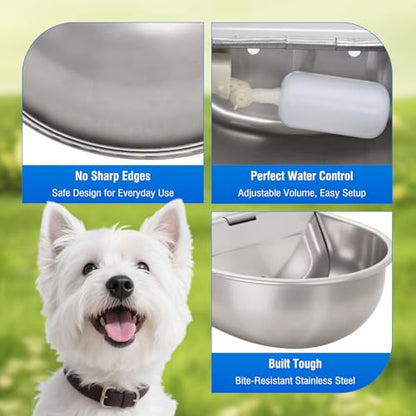 2-Pack Automatic Livestock Waterer, 304 Stainless Steel Auto Fill with Float Valve, Drainage Hole & Baffle, Without Hose, Wall/Floor Mount, for Dogs, Chickens, Horses, Goats, Pigs