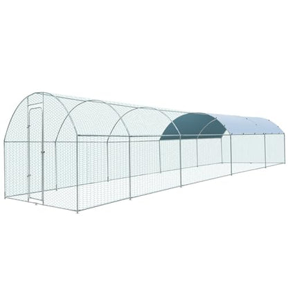 Extra Large Metal Chicken Coop for 50-55 Chickens, Walk-in Chicken Run, Chicken Pen Outdoor W/Cover, Waterproof & Anti-UV, 32.8' D x 9.8' W x 6.4' H, Wire Mesh Poultry Cage for Yard #LYJL10YD-US - size: 393.7"L x 118.1"W x 76.8"H, style: Dome Roof