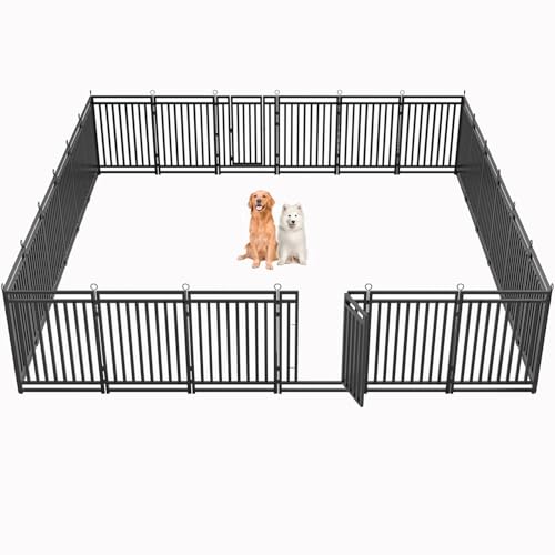 Dog Fence Outdoor Indoor, 40 Inch Height 24 Panels Dog Playpen for Large/Medium/Small Dogs Metal Dog Pen for Yard Camping and RV | Black-Silver,Patented - size: 40" height, style: 24 Panels
