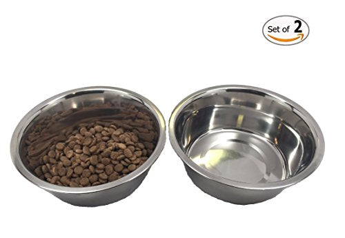 Top Dog Chews - Two Large Stainless Steel Dog Bowl Set, Water & Food Dish for Any Sized Dog. No Stickers, 8", 2 Quarts, 64 OZ, 8 Cups.