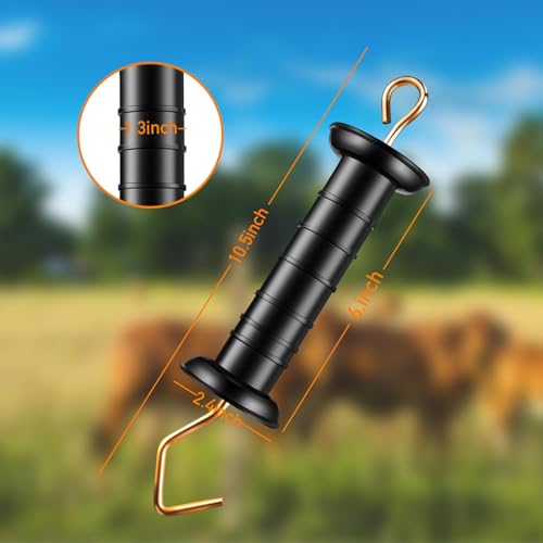 Therwen 18 Pcs Electric Plastic Fence Spring Gate Handles with Insulators Insulated Fence Gate Handle with Spring Heavy Duty Insulators Tension Handle for Fence, Black