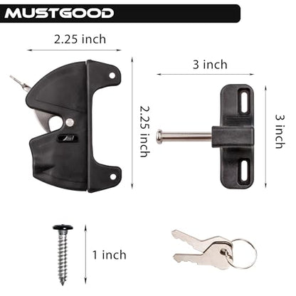 Self-Locking Gate Latch, 2-Sided Key Lock, Black Fence Hardware for Wood Metal Vinyl Gates