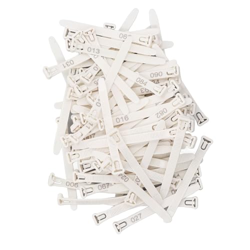 Tissting 1-100 Numbered Poultry Leg Bands, Reusable Chicken ID Rings for Ducks Chicks Geese Pigeons Easy Identification Tracking Management (White) - color: White