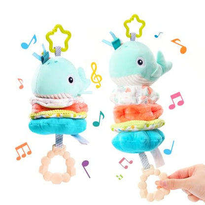 Jollybaby Baby Musical Pull String Hanging Toy for Stroller Car Seat Crib Play Gym, Plush Stuffed Whale Toy for Carseat with Music Teether Crinkle Paper, Sensory Toy for 0-6-12-18 Months Baby Gift - style: Whale