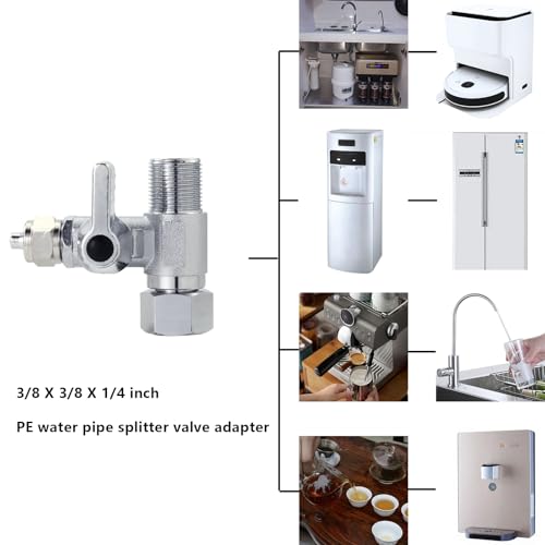 Brass 3/8" Comp x 1/4" Tee Angle Ball Valve | Water supply adapter for water purifiers, reverse osmosis filters, coffee makers & ice makers. - style: M3/8 * F3/8 to 1/4 Tube