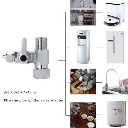 Brass 3/8" Comp x 1/4" Tee Angle Ball Valve | Water supply adapter for water purifiers, reverse osmosis filters, coffee makers & ice makers. - style: M3/8 * F3/8 to 1/4 Tube