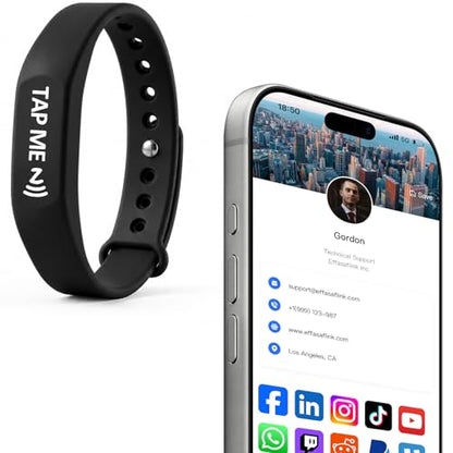 Smart Digital Business Card Wristband with NFC & QR Code - Social Media Sharing Bracelet - Tap to Share Profile - Compatible with iOS & Android (Black) - color: Black