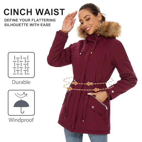 ANOTHER CHOICE Women's Hooded Winter Coat Waterproof Parka Jacket Warm Sherpa FLeece Lined Winter Parka Coat - color: Wine, size: Small