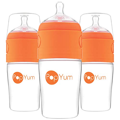 PopYum 9 oz Orange Anti-Colic Formula Making Baby Bottles, 3-Pack | Formula Making Mixing Bottle Dispenser, #2 Medium Flow Nipples, 260 ml, BPA-Free, Natural Latch - color: Orange, size: 9 Ounce (Pack of 3)