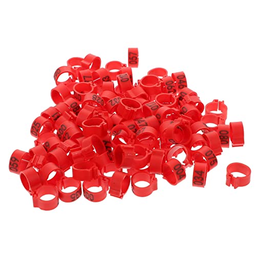 UPKOCH 100pcs Ring Packs Plastic Chicken Leg Bands for Pigeon Racing and Poultry Management - color: Red