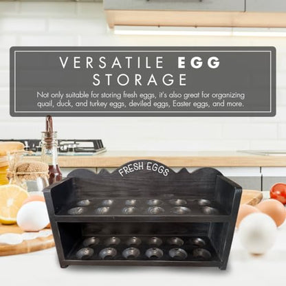Black Premium Pine Wooden Egg Holder 2-Tier Durable 24-Egg Storage Solution Ideal for Modern and Rustic Kitchen Fresh Eggs - color: Black