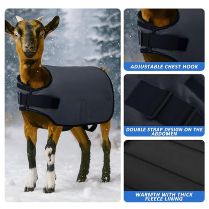 Shinylin Weatherproof Goat Blanket for Winter Sheep and Calf Blanket Soft Fleece Lining Goat Coat for Show Goats, Pets & Livestock Adjustable Belly Straps for Secure Fit(Gray,Size XL)
