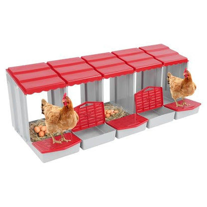 Chicken Nesting Boxes, 5 Compartment Nesting Boxes for Laying Eggs, Roll Away Nesting Box Egg Collection Tray, Wall Mount Poultry Roll Away Chicken Laying Boxes (Red) - color: 5 Compartment Nesting Boxes (Red)