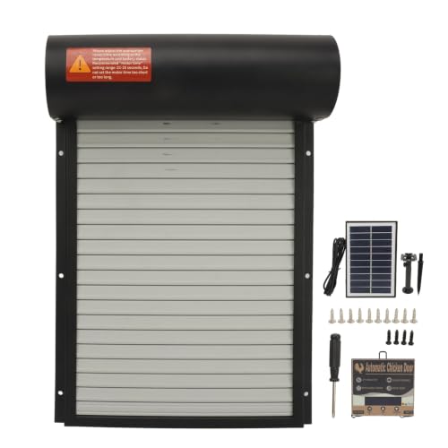Metal Solar Powered Door for Duck Goose Farm, Automatic Chicken Coop Door, Roller Shutter Coops Cages with Timer Manual Mode for Protecting Poultry (Black)