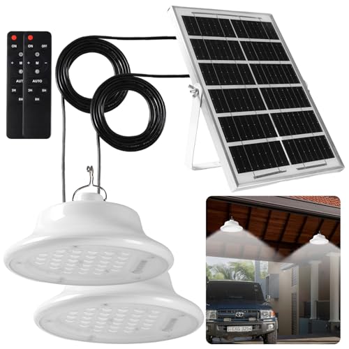 Solar Shed Pendant Light Auto Dusk to Dawn Solar Light Day and Night Indoor and Outdoor with Remote Control for Barn, Garden, Yard, Gazebo,Patio,Tent,Chicken Coop, Cattle Pen, Pigsty(2 Lamps) - color: Dual light