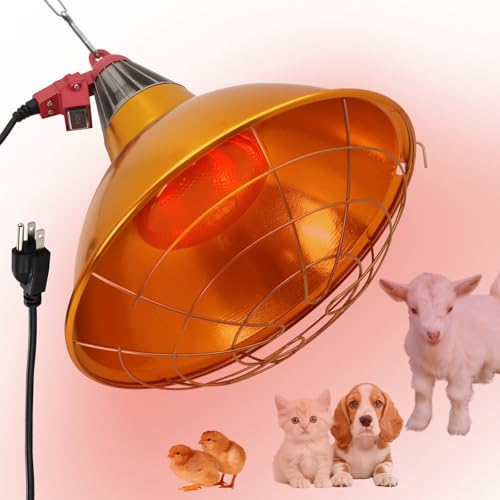 Large Chicken Coop Heat Lamp with 250w Infrared Heat Bulb, Adjust 2 Mode Temperature&Hanging Height,with Aluminum Reflector for Coop Brooder,Cat,Puppy,Lamb