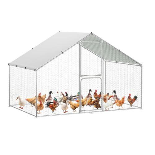 Walk in Chicken Run Cage Coop, Galvanised Steel En Poultry House Dog Pen House Cage Rabbit Hutch Pet Playpen Garden with Waterproof Cover for Backyards, Farms - size: 9.8'Wx6.5'Dx6.5'H