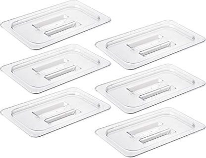 CURTA 6 Pack NSF Food Pan Cover, 1/4 Size Clear Polycarbonate Lid with Handle for Commercial Food Pan, Dishwasher & Freezer Safe Plastic Clear - color: 1/4 Size, size: Handled Lids