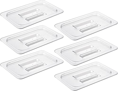CURTA 6 Pack NSF Food Pan Cover, 1/4 Size Clear Polycarbonate Lid with Handle for Commercial Food Pan, Dishwasher & Freezer Safe Plastic Clear - color: 1/4 Size, size: Handled Lids