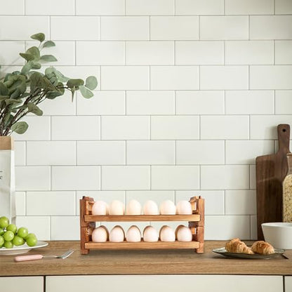 CVHOMEDECO. Wooden Egg Holder Fresh Egg Holders Countertop Firewood Egg Collecting Rack for Gathering Fresh eggs, Stackable with 24 eggs, Home Kitchen Organizer, Set of 2 PCS