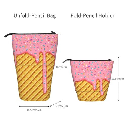 Ice Cream Kids Standing Pencil Case Girls Boys Telescopic Stationary Pouch with Zipper Large Capacity Stand up Pen Bag Portable Makeup Holder for Children School Students Office Supplies - color: Ice cream