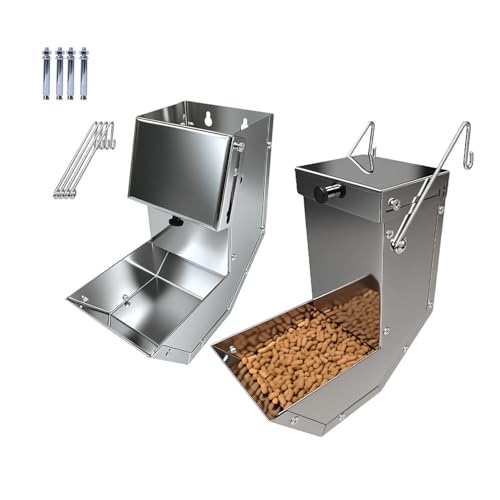 Small Animal Feeder for Rabbits - Stainless Steel Gravity Feeding with Sliding Lid, Anti-Corrosion, Durable for Outdoor & Indoor Cage Use, Holds Several Days' Food (2 Pcs) - size: 2 pcs