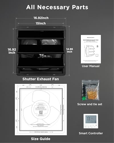 InoKraft Shutter Exhaust Fan with Wireless Control Panel, 14'' Wall Mount Attic Fan with Temperature Controller, 2100 CFM, 8-Speed Adjustable, Ventilation for Attic, Garage, Greenhouse, Chicken Coop - size: 14"