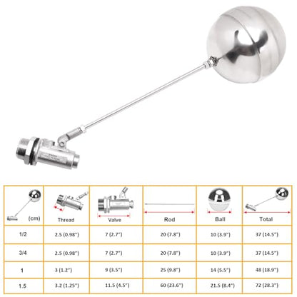 Stainless Steel Float Ball Valves - 1" NPT Male Thread Flow Control Float Sensor Valve Automatic Water Level Control Float For Tank Pond Water Tower - size: 1 Inch