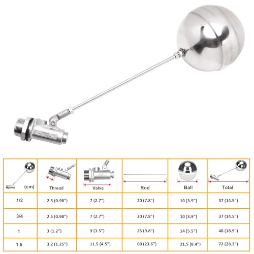 Stainless Steel Float Ball Valves - 1" NPT Male Thread Flow Control Float Sensor Valve Automatic Water Level Control Float For Tank Pond Water Tower (pack of 2) - size: 1 Inch