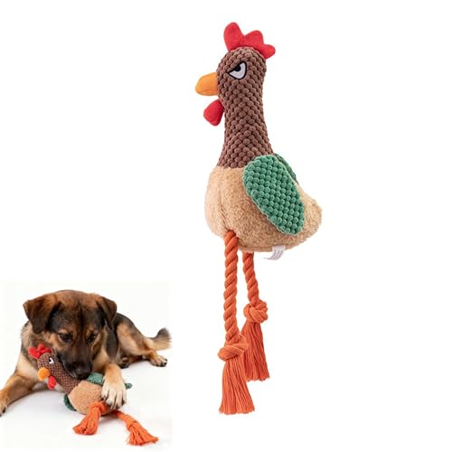 Plush Chicken Dog Toy with Squeaker, Interactive Rope Legs for Small and Medium Dogs, Multicolor Tug and Fetch Chew Rooster Toy - color: Brown Rooster