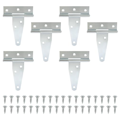 Murtenze 6Pack 3 Inch Silver T-Strap Shed Hinge,Barn Door Hinges Heavy Duty Gate Strap Hinge T Hinges for Barn Door, Shed or Wooden Fences - color: Silver, size: 3 Inch - 6Pack