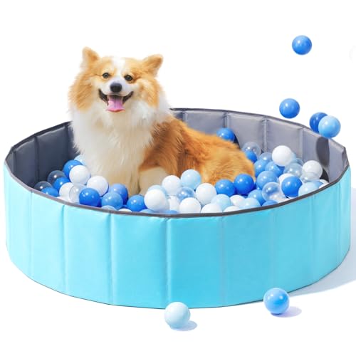 Hikiddy Foldable Ball Pit for Dogs, 31.5 Inch Ball Pits for Babies Toddlers Round, Kiddie Baby Playpen Ball Pool, Idea Toy Gift for Babies-Balls NOT Included (Light Blue) - color: Light Blue-80