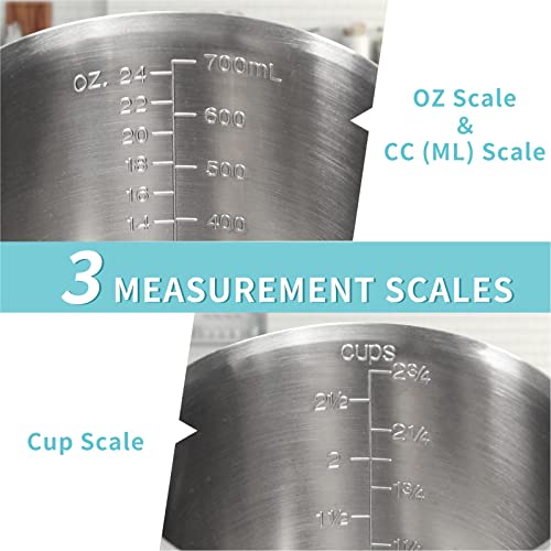 Measuring Cup, [Upgraded, 3 Measurement Scales, Including Cup Scale, ML Scale, Ounce Scale], Newness Stainless Steel Measuring Cup with Marking with Handle, 24 Ounces (0.7 Liter, 3 Cup) - size: 24 OZ (3 Cup, 700 ML)