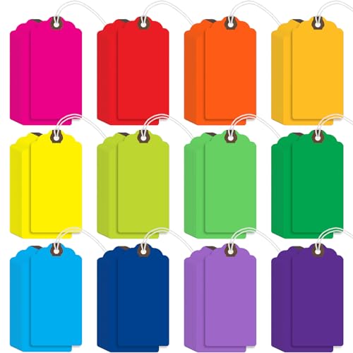 Outus 480 Pcs Manila Tags Rainbow Colors Gift Tags with String Attached Shipping Luggage Paper Tag Hanging Price Label for Christmas DIY Crafts Gift Holiday Party Favors - size: 4 3/4" X 2 3/8"