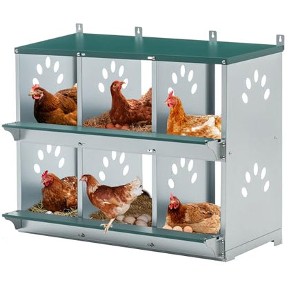 Chicken Metal Nesting Boxes, 6 Compartment Metal Nesting Box for Chicken, 6 Room Wall Mountable Nesting Boxes for Hens, Galvanized Steel Easy to Assemble - size: 32.1"L x 16.3"W x 26.4"H