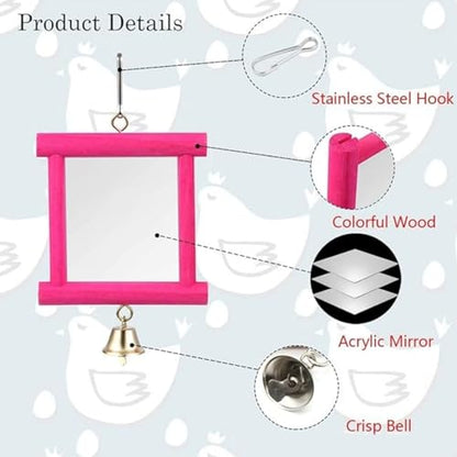 Chicken Mirror Swing - Chicken Toy Mirror |Chicken Mirror Beak Grinding Enrichment, Chicken Coop Mirror Swing, Coop Enrichment Mirror Pecking Toy, Safe Roosters Poultry Entertainment Accessories for Y