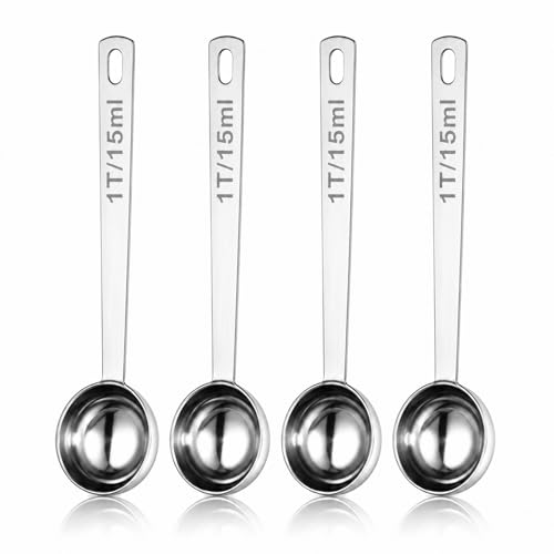 4 Pack Coffee Scoop Spoons, 1 Tbsp (15ml) Stainless Steel Measuring Spoons with Long Handle, Polished Round Coffee Scoops for Ground Coffee, Tea, Sugar, Protein Powder, Baking and Spices - size: 1Tbsp/4pcs