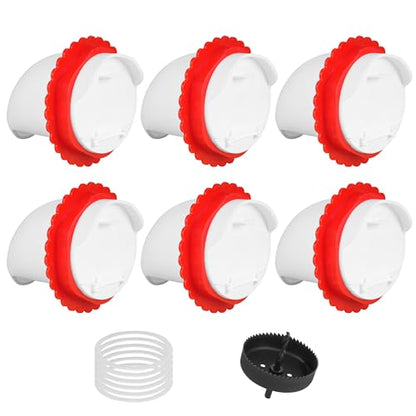 6Pcs Chicken Feeder Port, Upgraded Chicken Feeder No Waste, Waterproof Chicken Feeders with Raised Baffle & 1 Drill Bit, Poultry Feeder for Buckets, Barrels, Bins - size: 6PCS